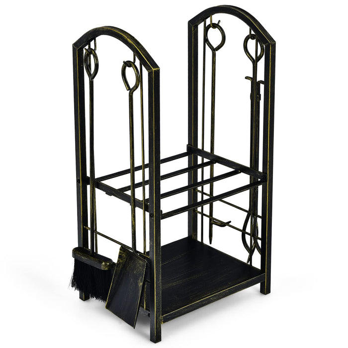 Giantex Firewood Rack with 4 Fireplace Tools Wrought Iron Log Storage Rack