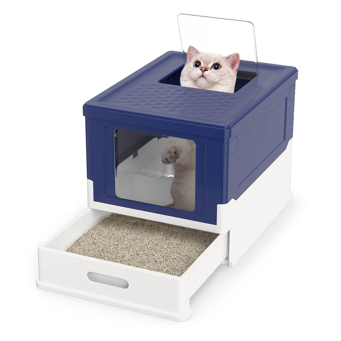 Foldable Cat Litter Box with Lid, Large Fully Enclosed Cat Toilet