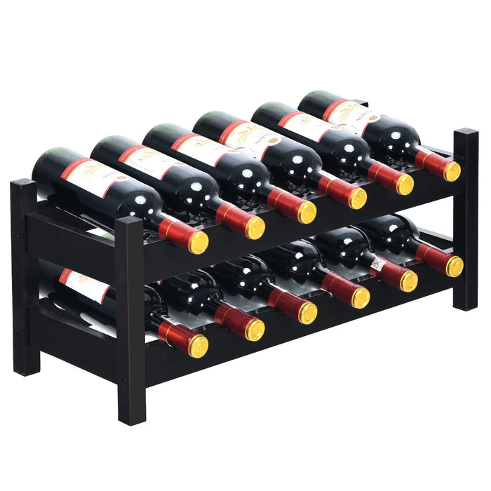 Giantex 2-Tier Wine Rack, Bamboo Wine Display Storage Shelf w/ Arc Design, Coffee