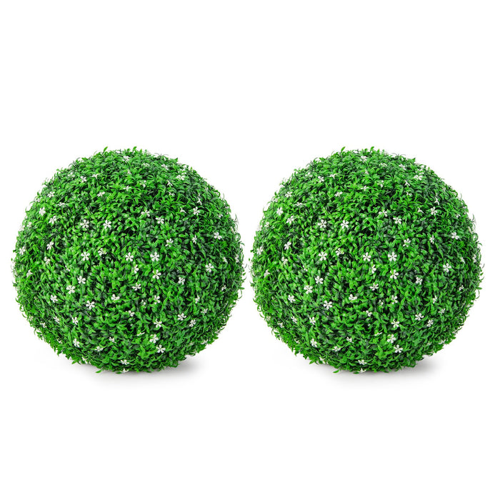 Giantex 2 PCS Holly Artificial Topiary Balls, 49cm Faux Boxwood Balls with White Flowers