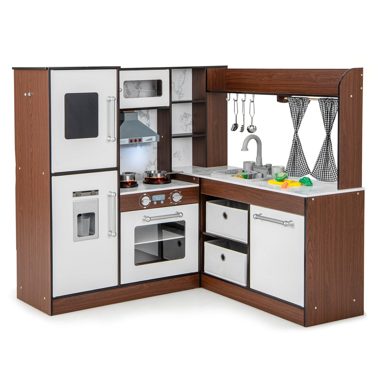 Wooden Corner Play Kitchen with Lights and Sounds