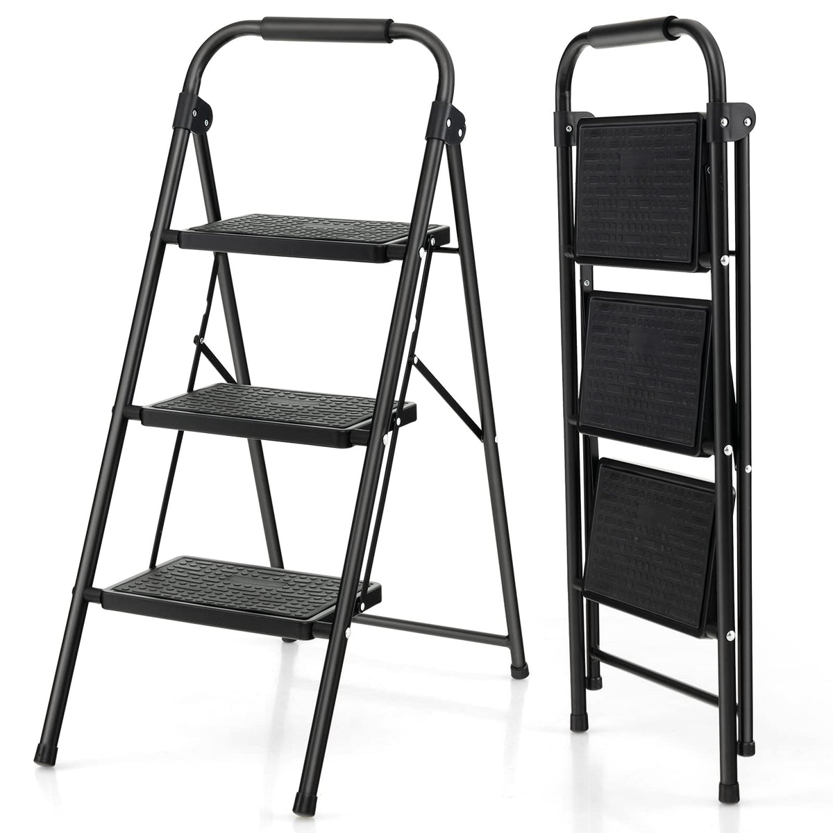 3 Step Ladder, Folding Step Stool w/ Padded Handgrip & Wide Anti-Slip Pedal