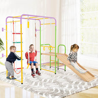 Metal Indoor Jungle Gym, 8-in-1 Climbing Playset w/Monkey Bars