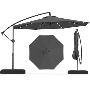 3m Solar Offset Hanging Umbrella with Base, Patio Cantilever Umbrella