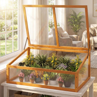 Wood Cold Frame Greenhouse, Portable Raised Planter Bed Protection