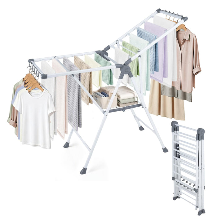 Foldable 2-Level Clothes Drying Rack with140 CM Adjustable Wings