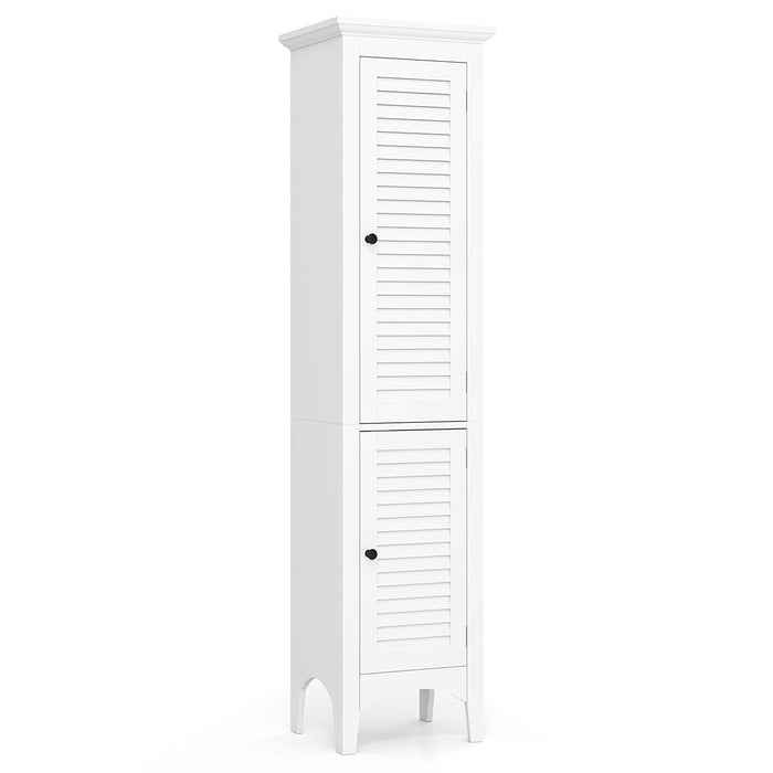Tall Narrow Bathroom Cabinet with 2 Shutter Doors and Adjustable Shelf