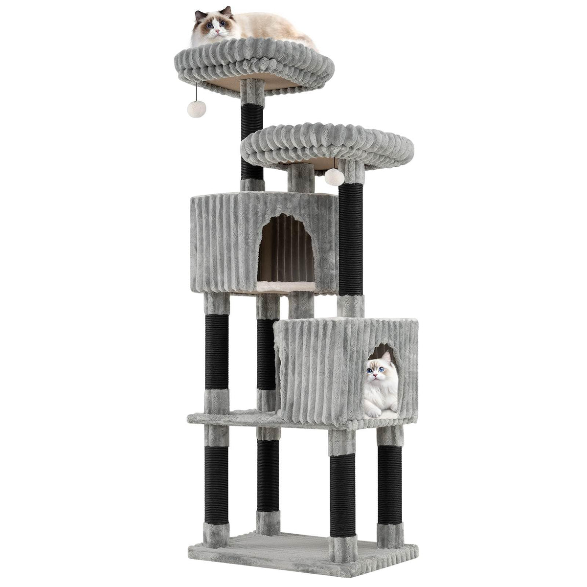 Large Multi-Level Cat Tree, 156 cm Tall Cat Tower w/ 2 Condos