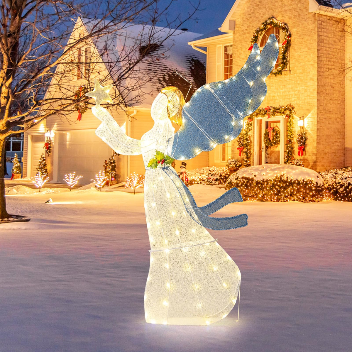 152cm Pre-Lit Christmas Angel Decoration with 120 LED Lights