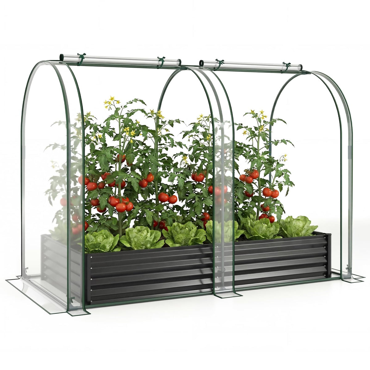 180x90x30cm Galvanized Raised Garden Bed with Greenhouse Cover