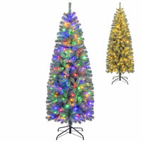 Pre-Lit Blue Artificial Slim Pencil Hinged Holiday Christmas Tree with 9 Modes LED Lights