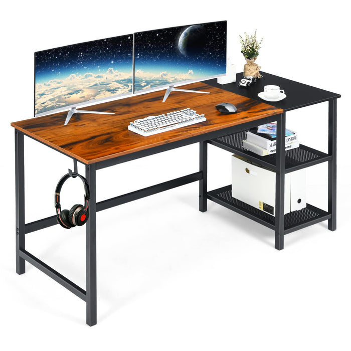 Giantex Industrial Computer Desk, 150cm Large Writing Workstation with 2-Tier Storage Shelf & Headphone Hook