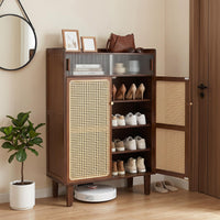 Bamboo Shoe Cabinet with Woven Rattan Doors for Entryway