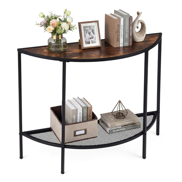 Half Moon Console Table 2-Tier Narrow Entryway Table with Storage Shelf