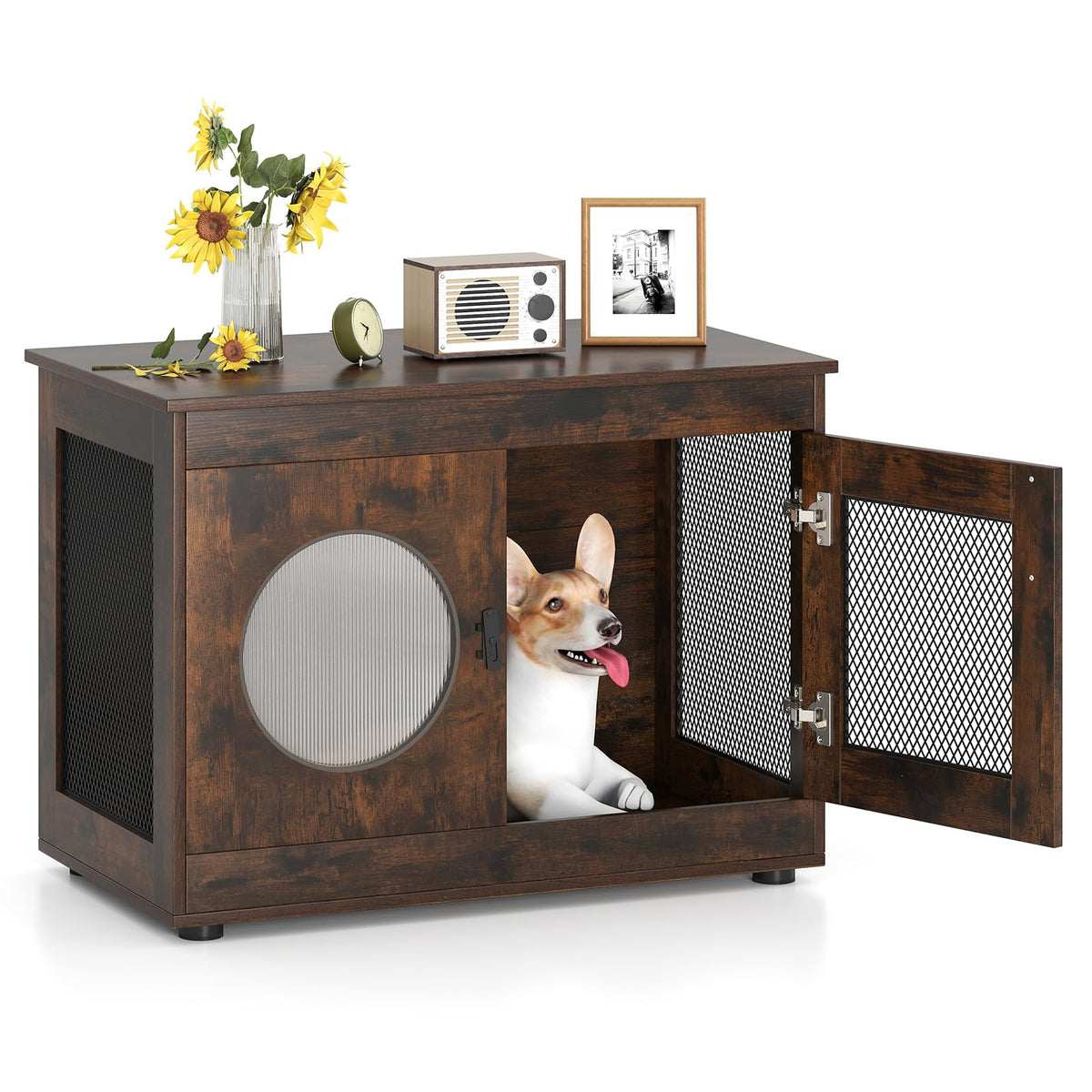 Dog Crate Furniture with Translucent Window for Small Medium Dogs