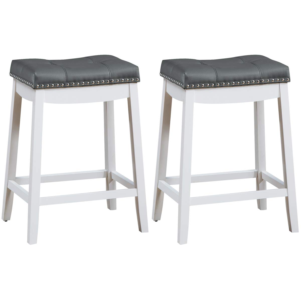 Giantex Set of 2 Backless Bar Stools, Kitchen Counter Bar Stools, Saddle Bar Stools for Dining Room Living Room