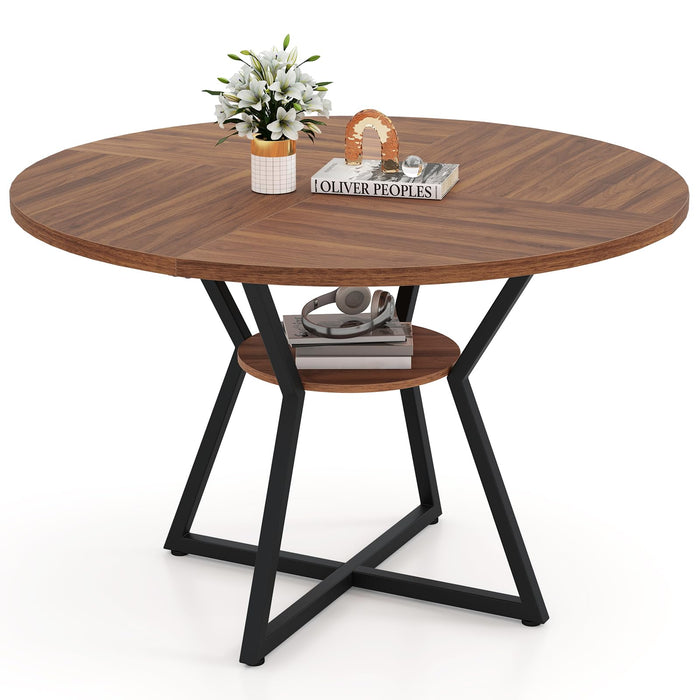 Giantex 120CM Round Dining Table for 4, Farmhouse Kitchen Table Mid-Century