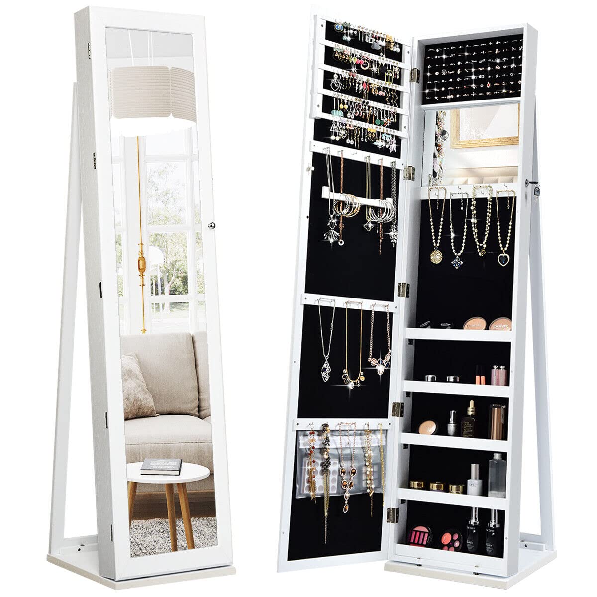 Giantex 2-in-1 Standing Jewelry Armoire w/ Higher Full Length Mirror, Lockable Jewelry Cabinet Organizer