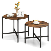 Round Coffee Table Set of 2, 55cm & 65cm Nesting Coffee Tables with Heavy-Duty Metal Frame