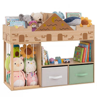 Kids Bookshelf with Stuffed Animal Storage and Fabric Drawers