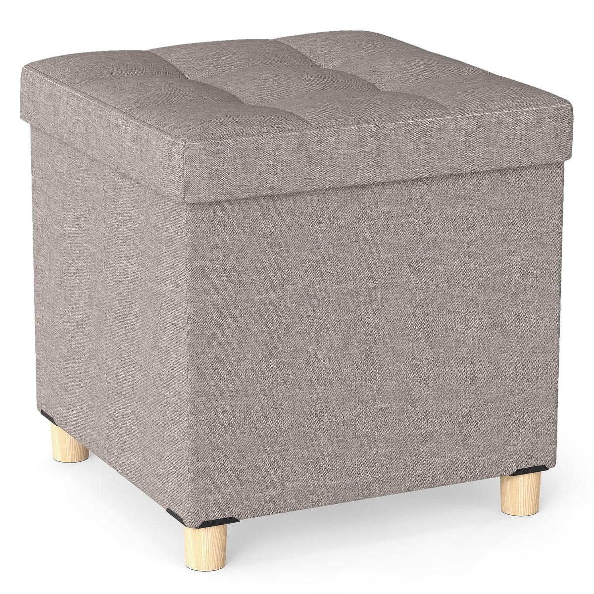 45cm Ottoman with Storage Linen Fabric Footstool