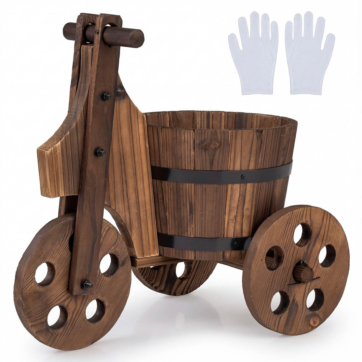 Barrel Flower Cart Planter with Drainage Hole for Growing Vegetables Herbs