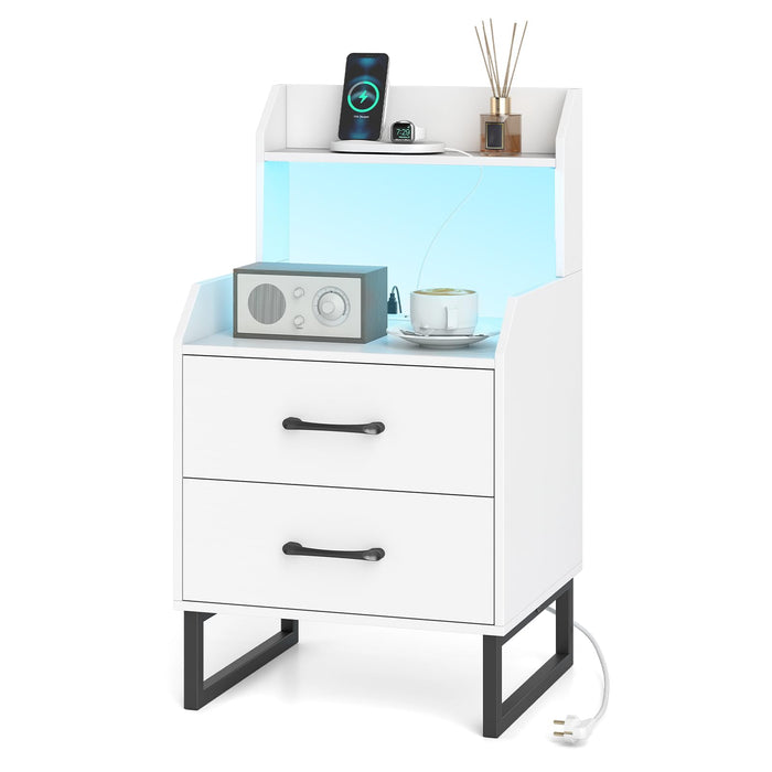 Modern Bedside Table with Built-in Charging Station and LED Lights