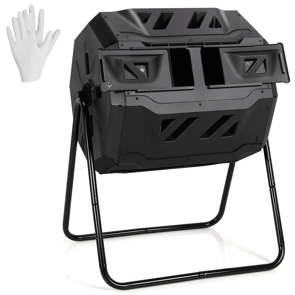 Outdoor Tumbling Composter, 160 L Portable Garden Compost Bin W/Dual Chamber, 2 Sliding Doors & Solid Steel Frame