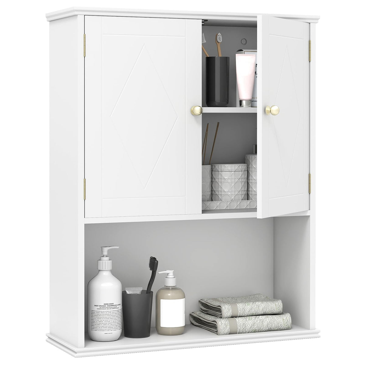 GIANTEX Bathroom Wall Cabinet 2-Door Medicine Cabinet w/Open Shelf
