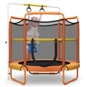 60"/5FT Trampoline for Kids, 3-in-1 Heavy Duty Mini Trampoline w/Ring and Horizontal Bar