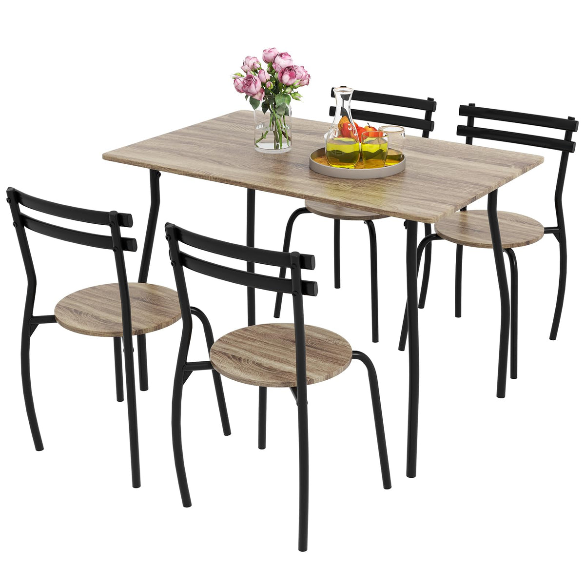 Giantex 5 Pieces Dining Set, Dining Table & Chairs Set with Wood & Metal Frame