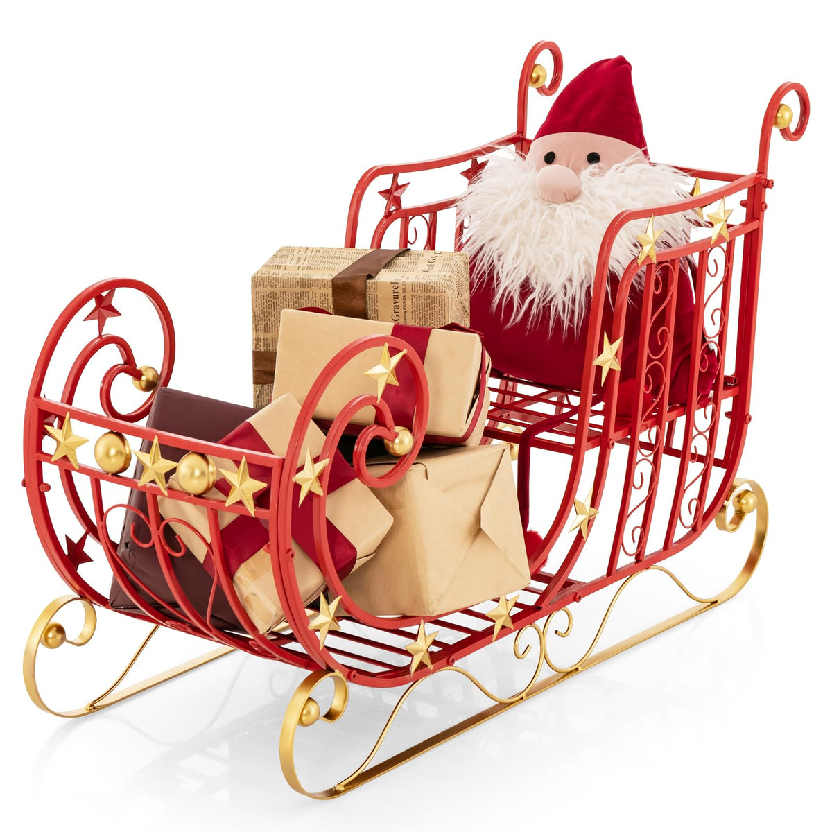 Red Santa Sleigh, Metal Christmas Santa Sleigh