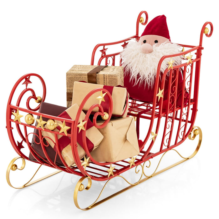 Red Santa Sleigh, Metal Christmas Santa Sleigh