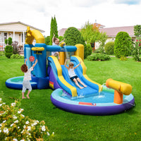 Inflatable Water Slide, Inflatable Water Park Jumping Castle w/2 Splash Pools, Basketball Hoop (Without Blower)