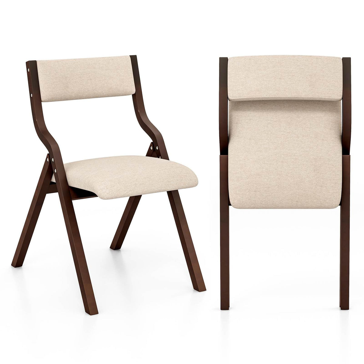 Giantex Folding Dining Chair Set of 2, Wooden Upholstered Dining Chairs