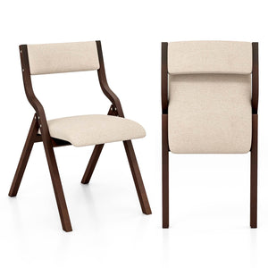 Giantex Folding Dining Chair Set of 2, Wooden Upholstered Dining Chairs