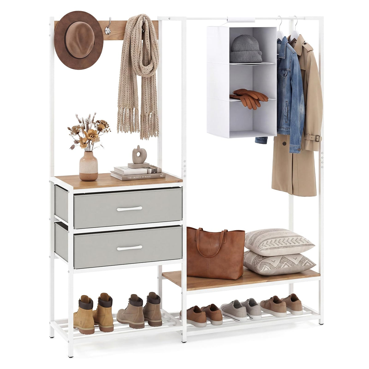 Heavy Duty Garment Rack with Hanging Rod and Cloth Bag for Bedroom