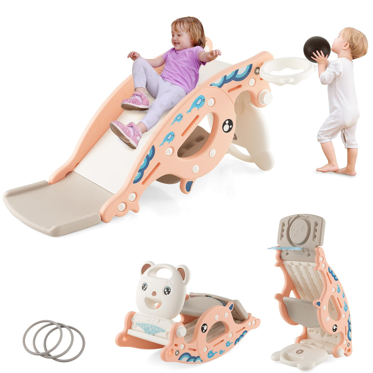 4-in-1 Kids Slide Rocking Toy, Multifunctional Toddler Slide with Rocking Horse