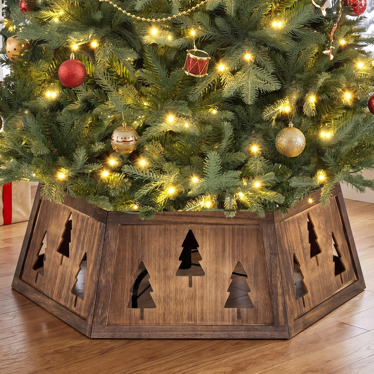 80cm Christmas Tree Collar for 180-270cm Artificial Trees Wooden Christmas Tree Base Cover