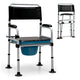 Folding Bedside Commode Chair Height Adjustable with Padded Seat and Backrest