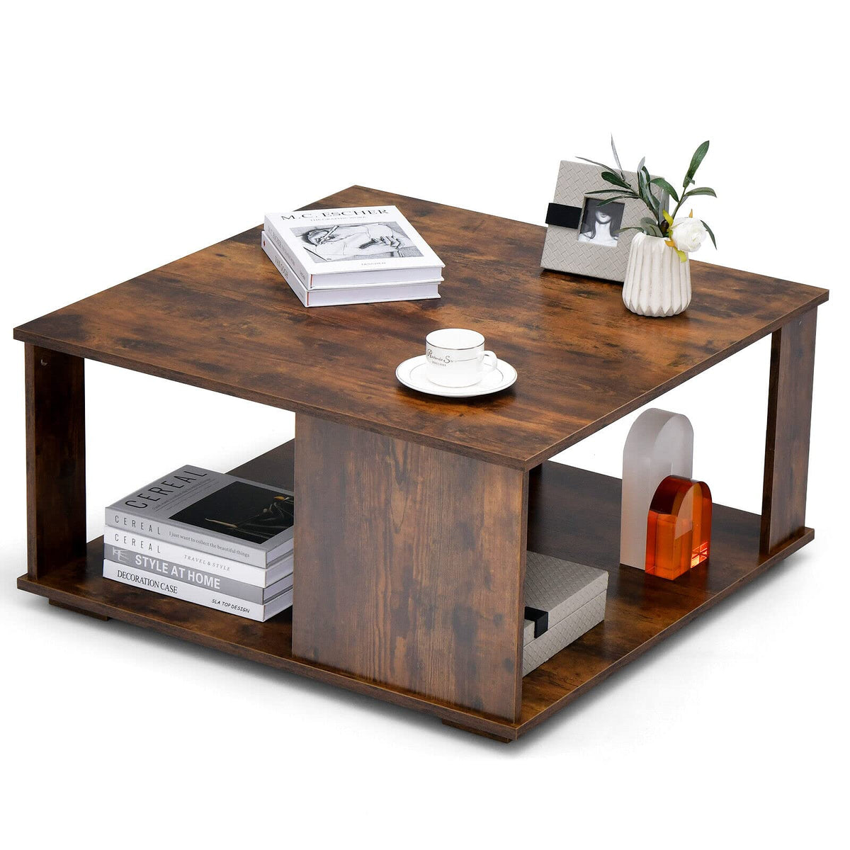 Giantex 2-Tier Square Coffee Table with Storage, Thickened Board Structure