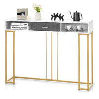 Giantex 2-Tier Faux Marble Console Table, Sofa Side Table w/Golden Steel Frame & Drawer, White