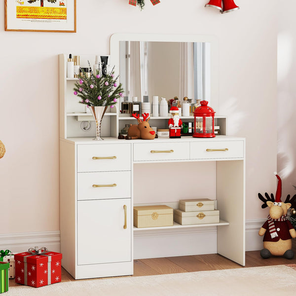 Vanity Desk with Mirror Charging Station USB and Type-C Ports