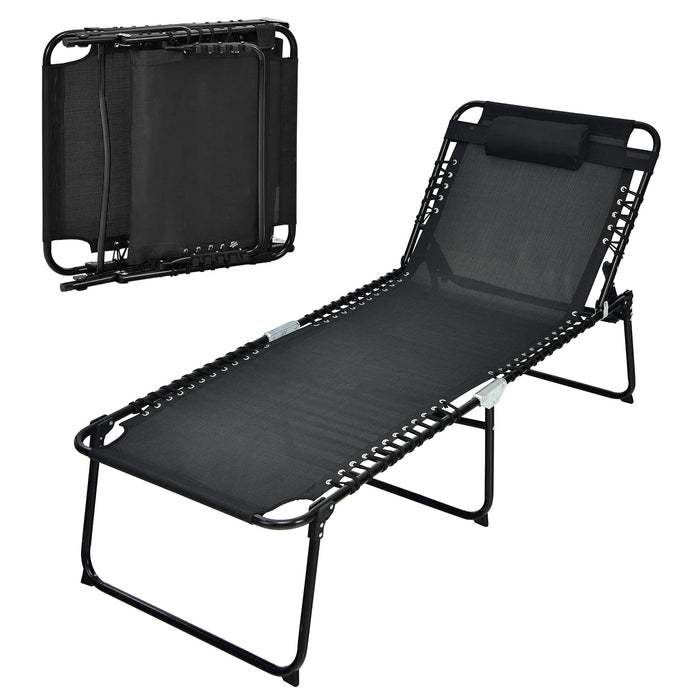 Patio Folding Chaise Lounge with 4-Level Backrest & Detachable Headrest Outdoor（70cm）
