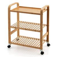 Giantex 3-Tier Bamboo Rolling Storage Cart, Kitchen Serving Storage Trolley Organizer with Locking Casters