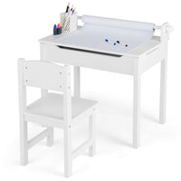 Kids Table and Chairs Set, Activity Desk and Chair for Children w/Paper Roll Holder & 2 Markers