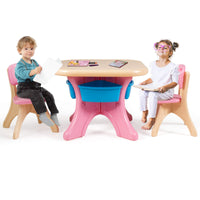 Kids Table Set, 3PCS w/ 1 Table & 2 Chairs & 4 Detachable Storage Boxes