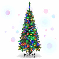 1.37 M Artificial Pencil Christmas Tree with 150 Colorful LED Lights and Foldable Metal Stand