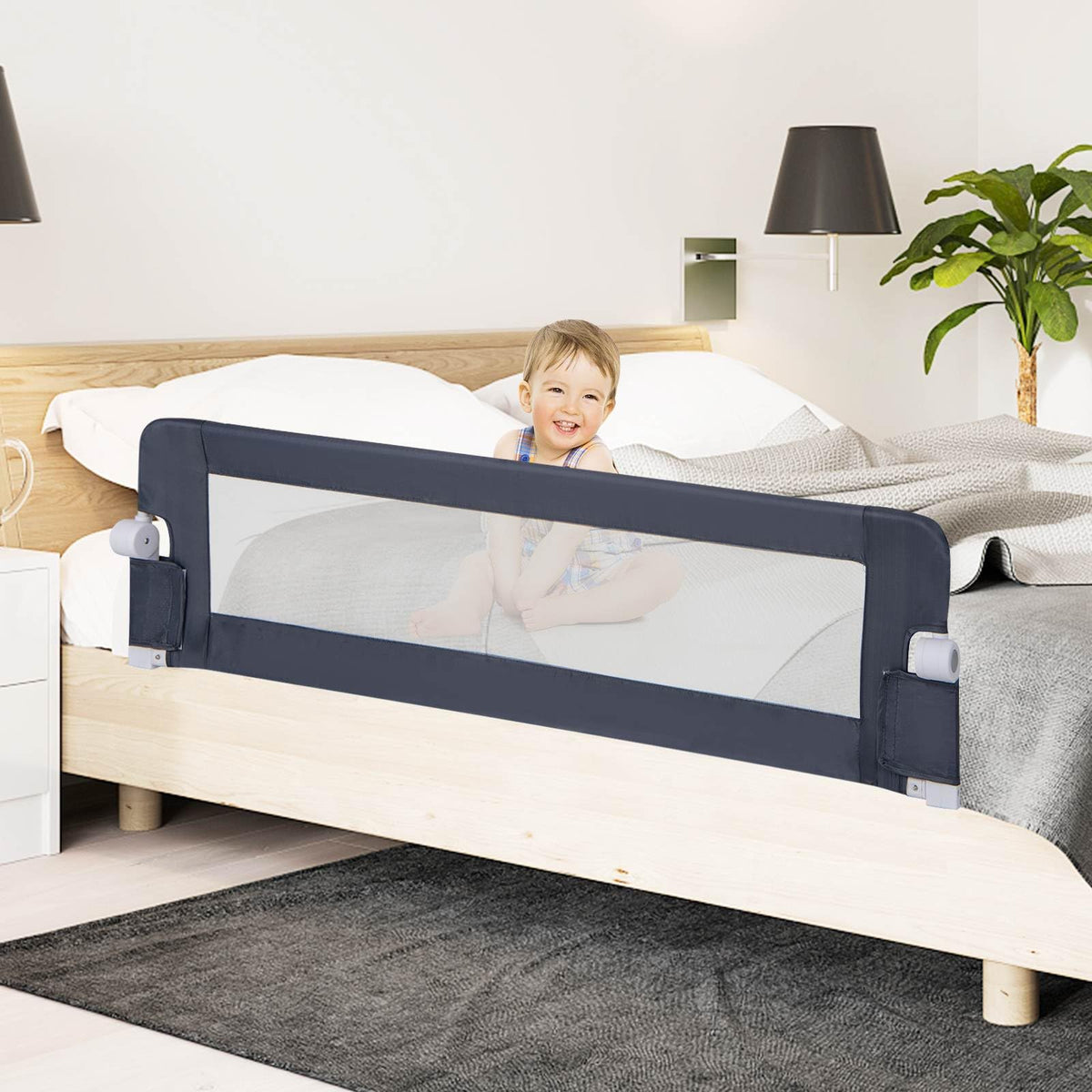 152cm x 42cm Foldable Swing Down Baby Bed Guard Rail
