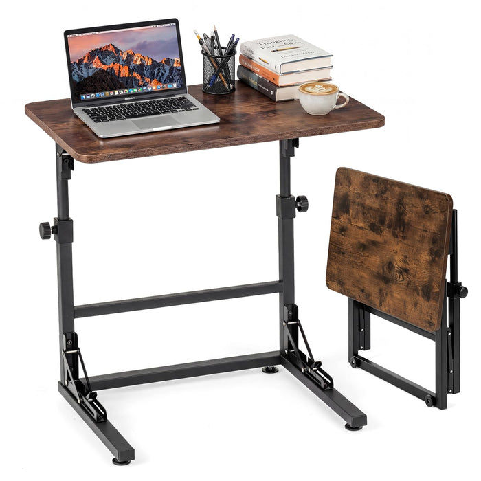 Giantex Folding C-Shaped End Table, Height Adjustable Sofa Side Table